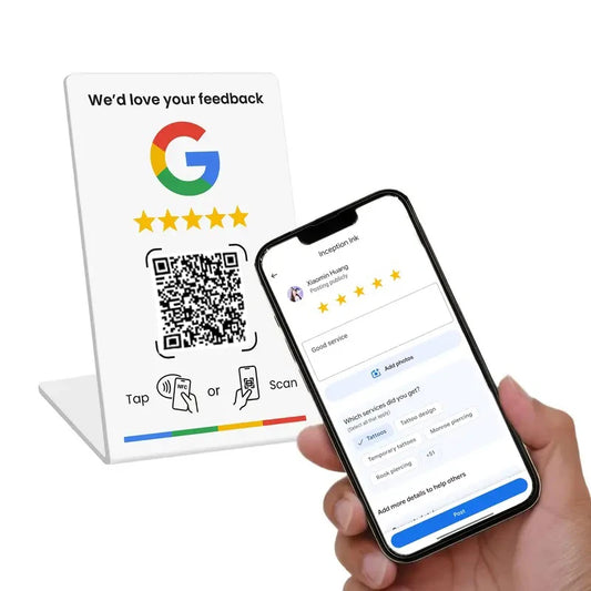 Expositor NFC e QR para aumentar suas avaliações no Google